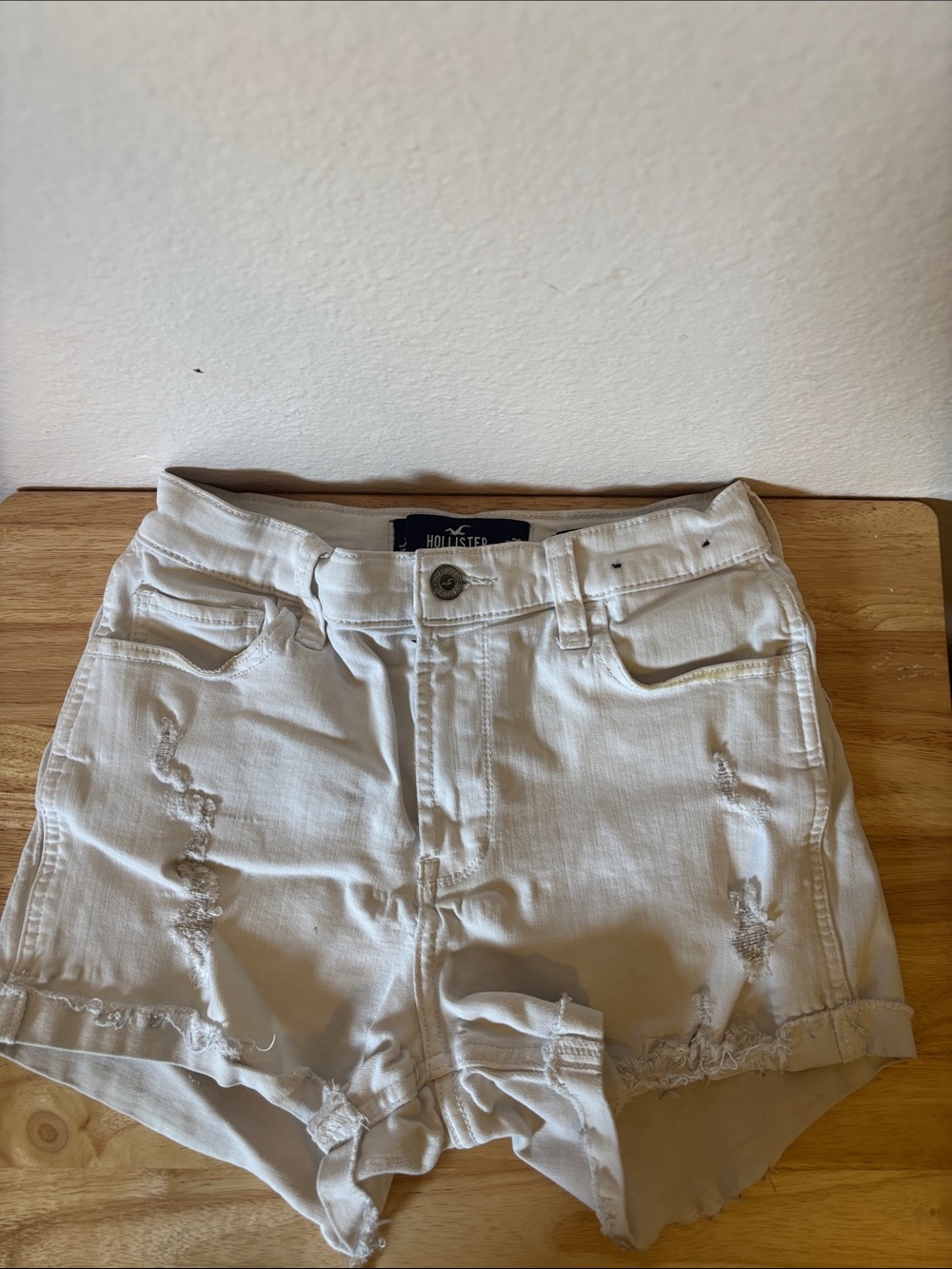 Hollister Woman’s White Distressed Mini Jean Shorts, Size 3